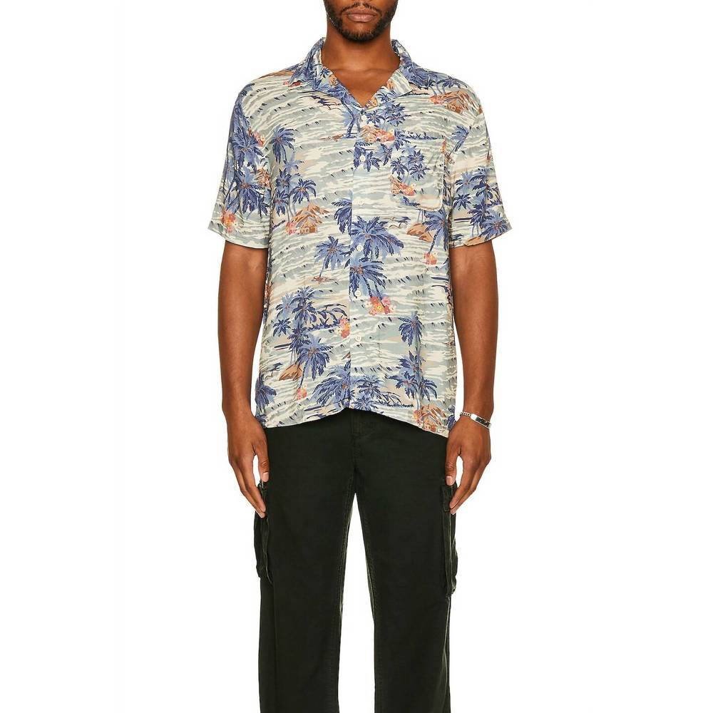 NEW FAHERTY short sleeve rayon kona camp shirt in pacific swell